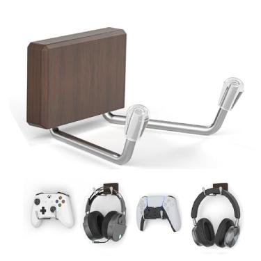 Imagem de Suporte magnético para fone de ouvido e controle de jogos – Gancho de madeira de nogueira premium para fones de ouvido, controles Xbox/PS5/Switch – sem furadeira, sem adesivo, ímã forte para mesa,
