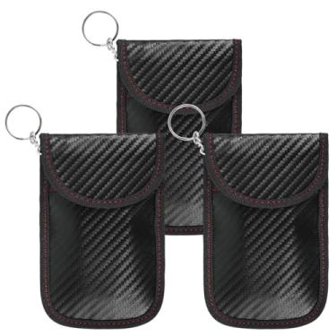 Imagem de 3 peças Faraday protetor de chave bloqueador de sinal de chave de carro bolsa anti-roubo com bloqueio de RFID bolsa Faraday bolsa de proteção portátil para chaveiro bolsa de segurança com bloqueio de
