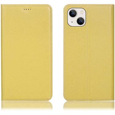 Imagem de MAALYA para Apple iPhone 14 Plus (2022) capa flip de 6,7 polegadas, capa de telefone fólio de couro à prova de choque com slot para cartão (cor: limão)
