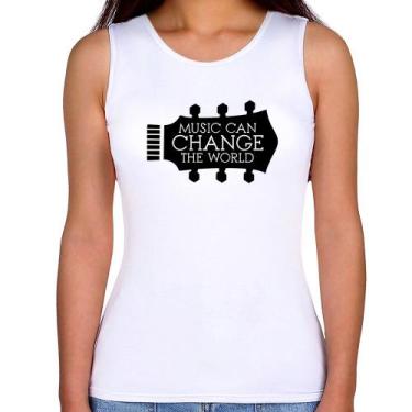 Imagem de Regata Feminina Music Can Change The World - Foca na Moda, Branco, M