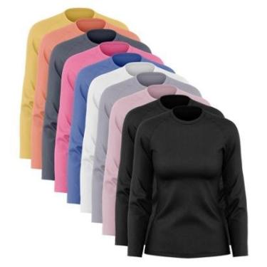 Imagem de Kit 10 Camisetas Via Basic Dry Academia Segunda Pele Manga Longa Proteção Solar UV Feminina-Feminino