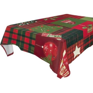 Imagem de Blueangle Toalha de mesa com estampa de patchwork de Natal – Toalha de mesa quadrada de poliéster impermeável e resistente a manchas para ambientes internos e externos, 152 x 152 cm (109)