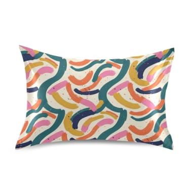 Imagem de Wassud Fronha de cetim com linhas vibrantes para cabelo e pele, fronhas de seda macia, tamanho queen, respirável, com fecho de envelope