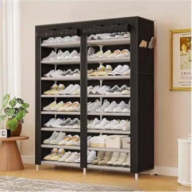 Imagem de Sapateira Organizadora Dobrável com 9 Prateleiras Duplas Armário para até 54 Pares com Capa para Quarto e Closet(Preto)