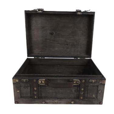 Imagem de Cryfokt Baú de Armazenamento Vintage, baú Decorativo de 13,6 X 9,4 X 6,1 pol., Alça de Couro PU Texturizado Multifuncional, Mala de Madeira para Coleção de Joias Domésticas (Retro Cinza Grande)