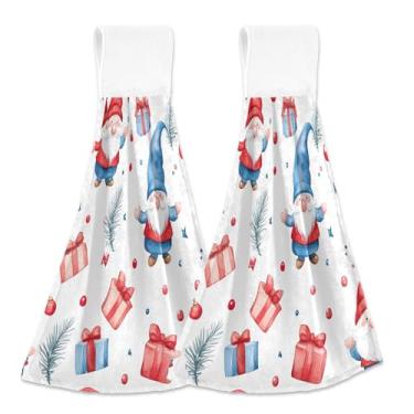 Imagem de Blueangle 2 peças de toalhas de gravata penduradas de gnomos fofos toalha de mão de cozinha absorvente de veludo coral macio pano de pano para cozinha e banheiro (412)