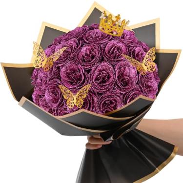 Imagem de Waipfaru Buquê de rosas com glitter, buquê de flores falsas faça você mesmo, presentes de aniversário para mulheres, mãe, 24 peças de rosa fúcsia para avó, esposa, namorada, dia das mães, aniversário