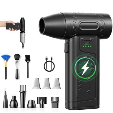 Imagem de fourq Espanador de ar comprimido, mini aspirador de pó 2 em 1.4000 mAh, motor sem escovas de 130.000 RPM, 6000 pa, 120 MPH/900 kg, secador de carro de impulso para limpeza de carro, limpeza de