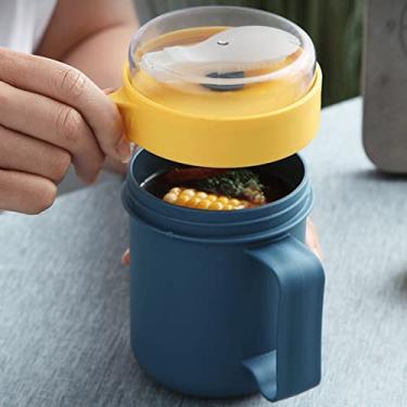 Imagem de GLOGLOW Tampa e Colher de Copos, Jarra de Comida Isolada, Plástico PP, Portátil para Escritório e Escola Copo de Sopa de 500ML Com Nan (301-500ML Azul)