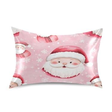 Imagem de Blueangle Linda fronha de cetim de Papai Noel para cabelo e pele, fronha de seda, tamanho padrão (51 x 66 cm) - fronhas de cetim com fecho de envelope (770)