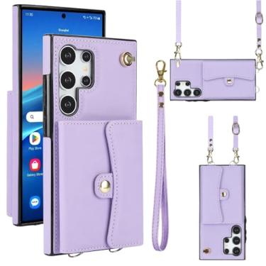 Imagem de Capa carteira para Samsung Galaxy S25 Ultra com compartimentos para cartões e proteção RFID, capa fólio de couro fina com alça de pulso, suporte e proteção contra quedas de corpo inteiro para mulheres