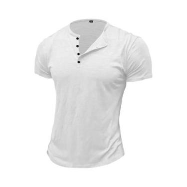 Imagem de Camiseta Henley Masculina De Algodão Para O Verão, Manga Curta, Cor Só