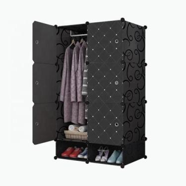 Imagem de Armário organizador modular portátil vintage preto com sapateira e cab