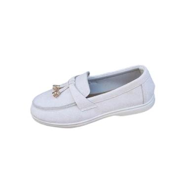 Imagem de Mocassins de cano baixo atraentes para mulheres, moda, casual, confortável, preguiçoso, estilo verão outono, Branco, 34