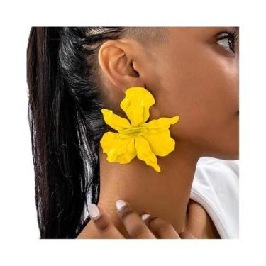 Imagem de Brincos Femininos Grandes Com Pregas Geométricas E Flores, Acessório D