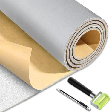 Imagem de Tegeme Tecido autoadesivo para forro automotivo 91 x 152 cm substituição do forro de veludo com material de substituição de teto de espuma com rolo e faca para carro, caminhão, SUV, trailer, teto DIY