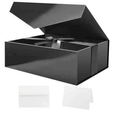 Imagem de HAPPY POTATO Caixa de presente preta grande com fita e tampa, 29 x 20 x 9 cm, caixas de proposta de padrinho, caixa de presente magnética para presentes (preto brilhante)