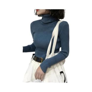 Imagem de Suéter Feminino De Gola Alta Slim Fit, Estilo Coreano, Pulôver De Tric