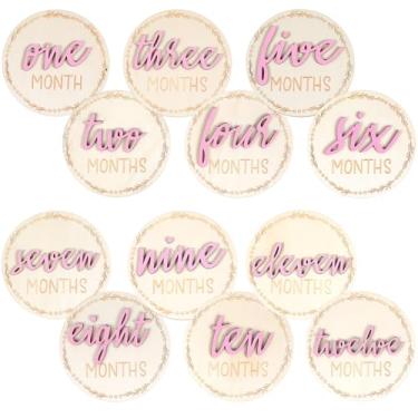 Imagem de 6 PCS Cartões de Marco Mensal para Bebês, Cartões de Marco 3D de Madeira Dupla Face Sinais para Fotos Sinal de Anúncio 1-12 Meses Fotografia Foto Recém-nascido Presente (Rosa)