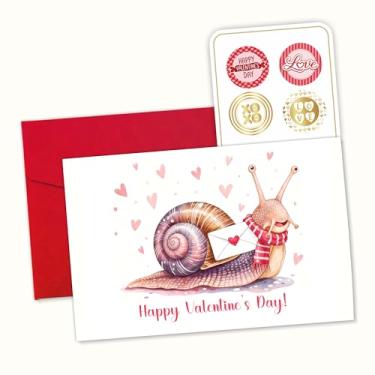 Imagem de Podagree (13,5 x 20,3 cm) Cartão de felicitações de caracol feliz dia dos namorados, cartão de ilustração de amor de caracol fofo, design de animal romântico, presentes de amor doce para namorado