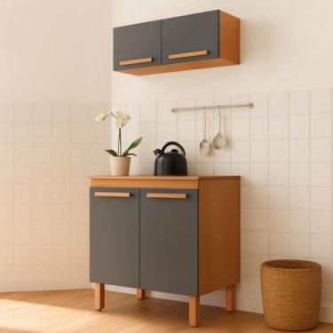 Imagem de Kit Armário Aéreo Suspenso e Balcão 2 Portas Cozinha Pop MDP Cor:FREIJ