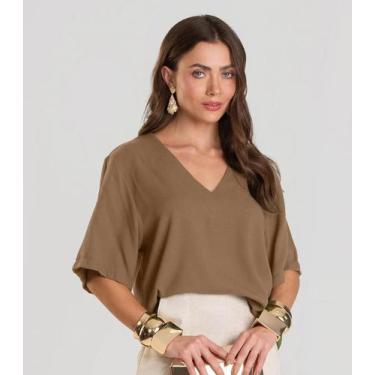 Imagem de Blusa Feminina Decote V Dianna Marrom, M, Marrom