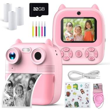 Imagem de Câmera Digital Instantânea Infantil com Lentes Duas 1080P HD Tela de 2 8 Polegadas Cartão SD 32G 3 Rolos Impressão Tirar Foto Vídeo Conexão Móvel Jogos Integrados Capa Plástico ABS