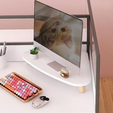 Imagem de ZDJZMGZ Suporte de canto para monitor de mesa de canto de computador para cubículo, organizador ergonômico de monitor triangular para armazenamento de teclado e mouse, suporte de laptop de mesa (cor