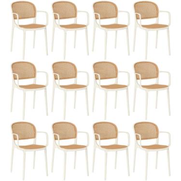 Imagem de Kit 12 Cadeiras De Jantar Roma Prática Com Braços Para Sala E Cozinha - Bege