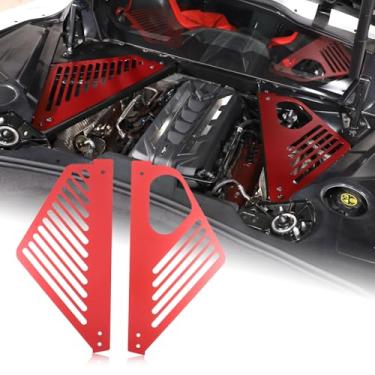 Imagem de Para acessórios C8 Corvette Acabamento da tampa do painel do compartimento do motor, capas traseiras de alumínio esquerda direita capa de motor protetor de enchimento de compartimento compatível com