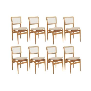 Imagem de Kit 8 Cadeiras Sala Jantar Stela 1CMM013CA Premium Madeira Maciça 8 Un Carvalho/Linho Bege Argila/Tela Bege - Kappesberg