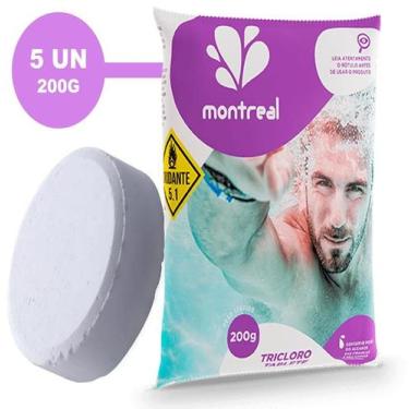 Imagem de Kit 5 Pastilhas Tablete Cloro 200g tricloro P/ Piscinas 1kg - Montreal