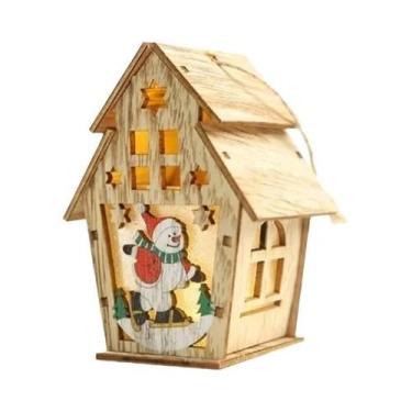 Imagem de 1pc natal led luz casa de madeira bonito árvore pendurado ornamentos d