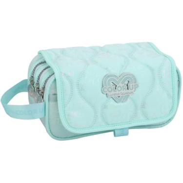 Imagem de Estojo Escolar Infantil Triplo com 3 Compartimentos, Fecho em Zíper, Divisórias Espaçosas, Design Acolchoado com Alça Lateral, Material Resistente, Meninas (Verde)