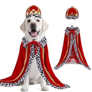 Imagem de EXPAWLORER Fantasia de rei de cachorro de Halloween, conjunto de capa de cachorro e coroa para cães pequenos, médios e grandes, fantasias engraçadas de rei príncipe, roupas de cosplay para festas de