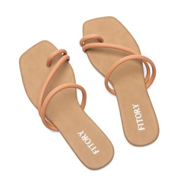 Imagem de FITORY Sandálias rasteiras femininas de tira cruzada, tanga de dedo do pé moderno, sapatos de dedo aberto para o verão tamanho 6-11, Camelo, 35