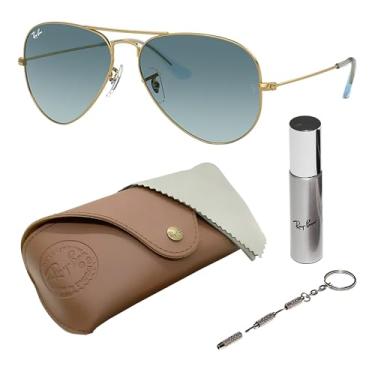 Imagem de Ray-Ban Óculos de sol RB3025 AVIATOR GRADIENT em forma de piloto para homens e mulheres com kit oficial RAYBAN Eyewear, Armação dourada polida | Lente azul, 55 mm