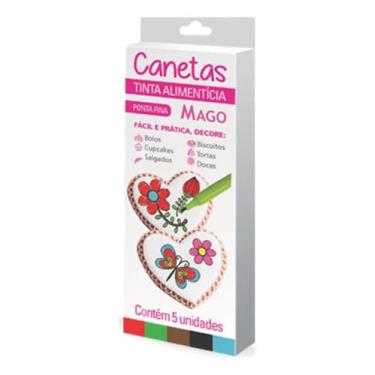 Imagem de Caneta Tinta Alimentícia Ponta Fina 5 Uni Recarregável Mago