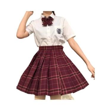 Imagem de Saia Mini Plissada Xadrez Feminina De Cintura Alta Com Laço Estilo Pre