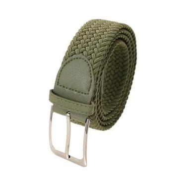 Imagem de Cinto Masculino Casual Elástico Trançado De Lona Cor Sólida Com Fivela
