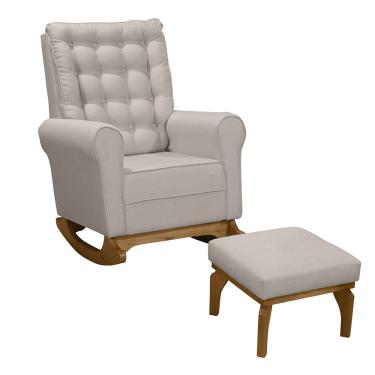 Imagem de Poltrona de Amamentação com Balanço e Puff Thaila Linho Bege F06 - D'Rossi
