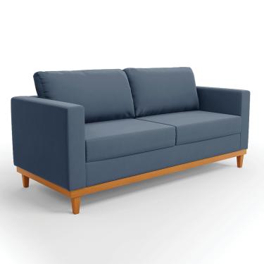 Imagem de Sofá 03 Lugares Juliette Suede Azul Marinho Base Madeira Castanho