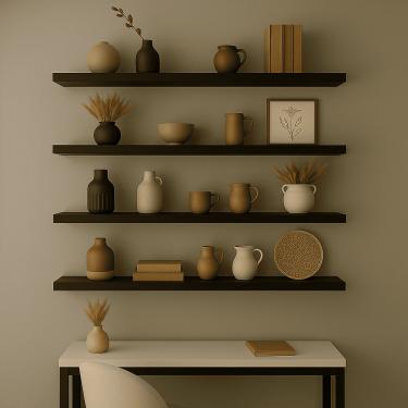 Imagem de Prateleira Madeira Flutuante Multiuso Kit 4 91x20 Luara Preto L06 - D'Rossi