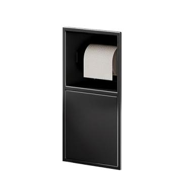 Imagem de Organizador de nicho de chuveiro de aço inoxidável embutido - Prateleira de banheiro durável com caixa de lenços para cozinha, sala de estar, quarto - preto 38 x 20 x 12,5 cm