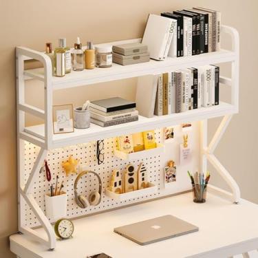 Imagem de Rack de exibição de armazenamento Pegboard – Organizador moderno de mesa de metal para escritório em casa, móveis de dormitório, cabana de madeira e estante