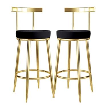 Imagem de Conjunto de 2 banquetas de bar com altura de balcão, banco estofado de couro sintético com perna de metal dourado - cadeiras de bar de café da manhã para bistrô pub balcão de sala de jantar - bancos