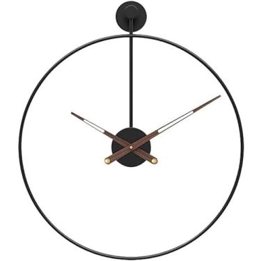 Imagem de Relógio de parede silencioso de metal preto grande - Relógio decorativo minimalista e incontável para sala de estar e escritório, decoração de casa moderna de 50 cm