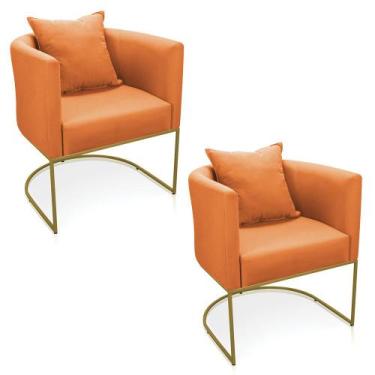 Imagem de Kit 02 Poltronas Paola Suede Telha Base Metálica Dourado - D'Rossi - D