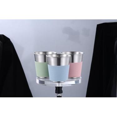 Imagem de HaWare Copos de aço inoxidável para crianças com mangas de silicone, copo de metal, copos infantis, copos de aço inoxidável para acampamento, copos empilháveis de metal durável, azul + verde + rosa
