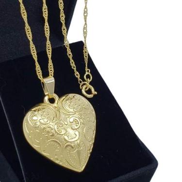 Imagem de Colar Coração Decorado Banho De Ouro 18k 4733A - Trs Chic Joias